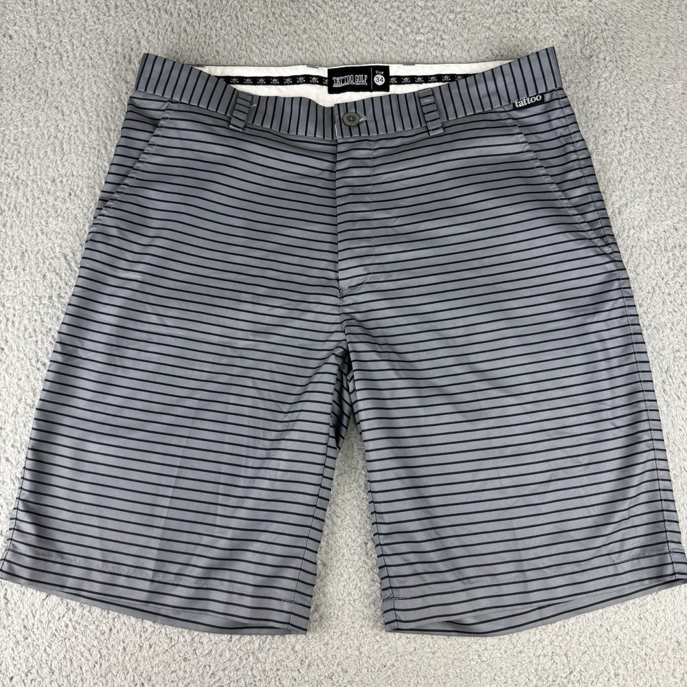 Tattoo Golf OB Shorts Size 34 Black Gray Striped  Performance Outdoors‎ Pockets